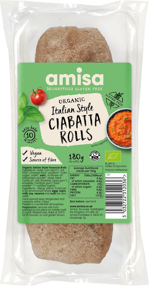 Organic White Ciabatta Rolls - Organic 180g