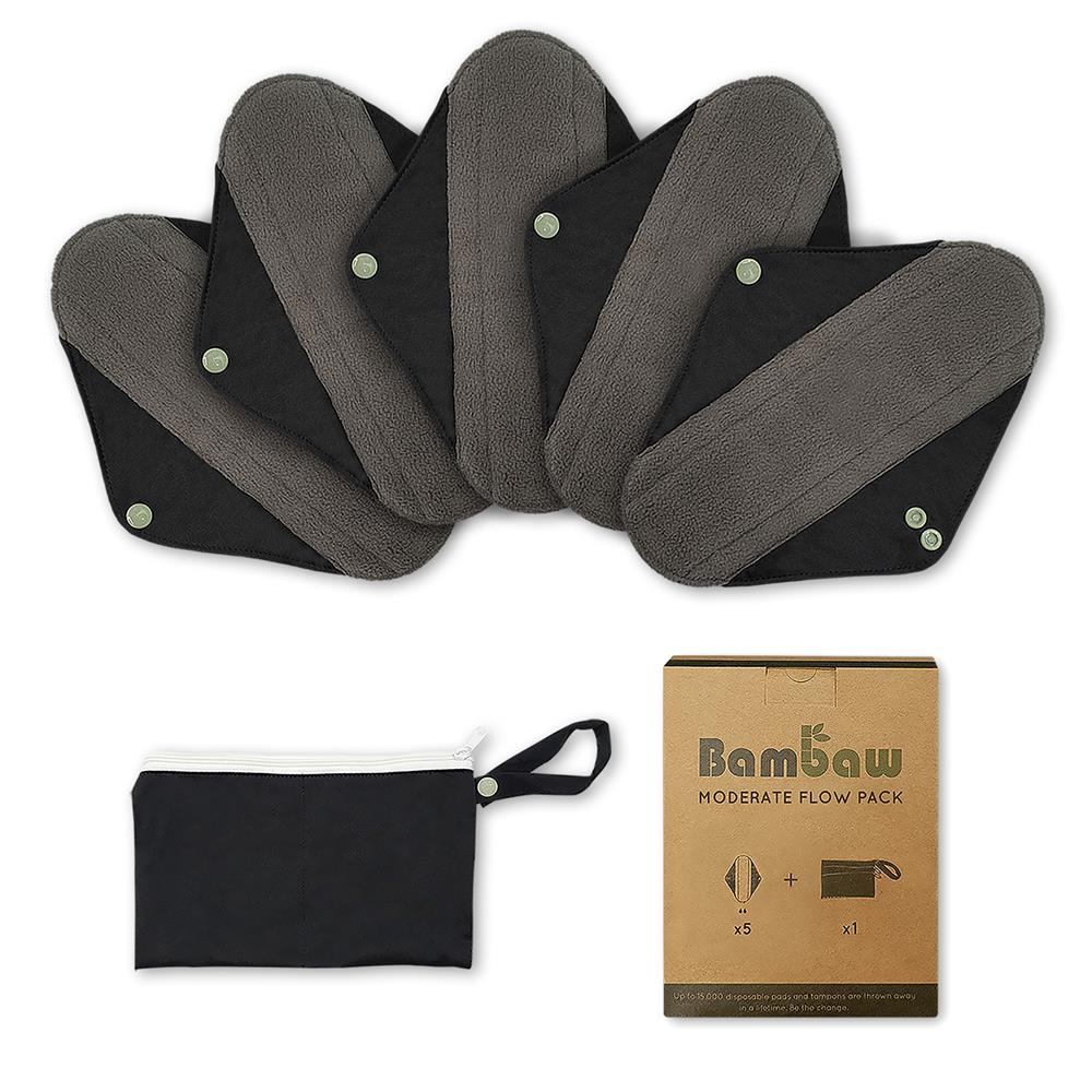 Pack 5 Reusable sanitary pads | Moderate flow + pouch