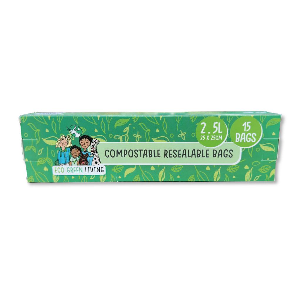 Compostable Resealable Bags Large 2.5 Litre -15 bags
