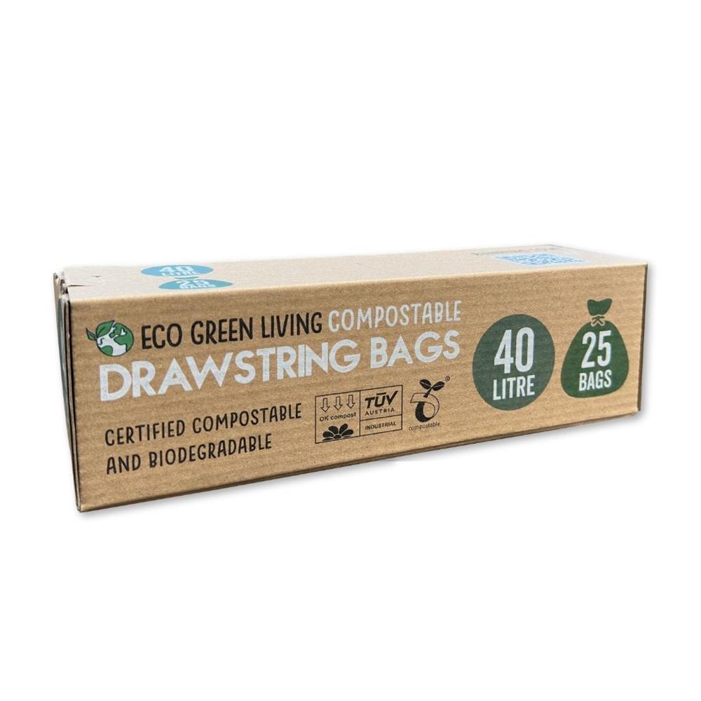 Compostable Drawstring Bin Bags | 40 Litre -25 bags