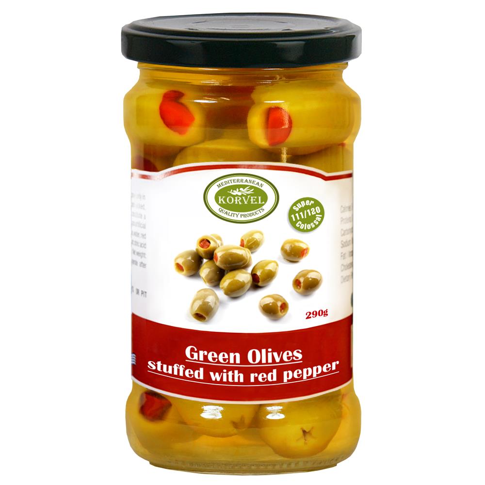 Greek Green Olives with Sweet Red Pepper Super Colossal 290g
