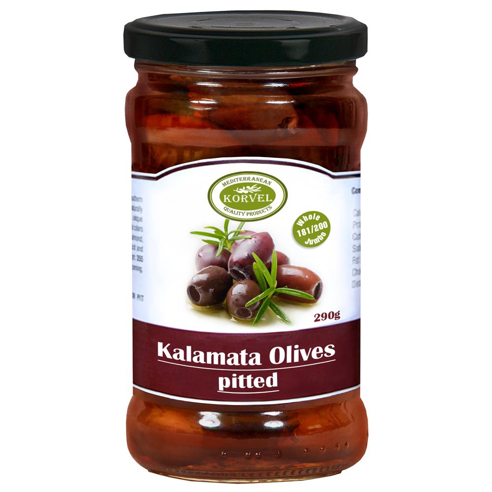 Korvel Greek Kalamata Olives Pitted Extra Large 290g