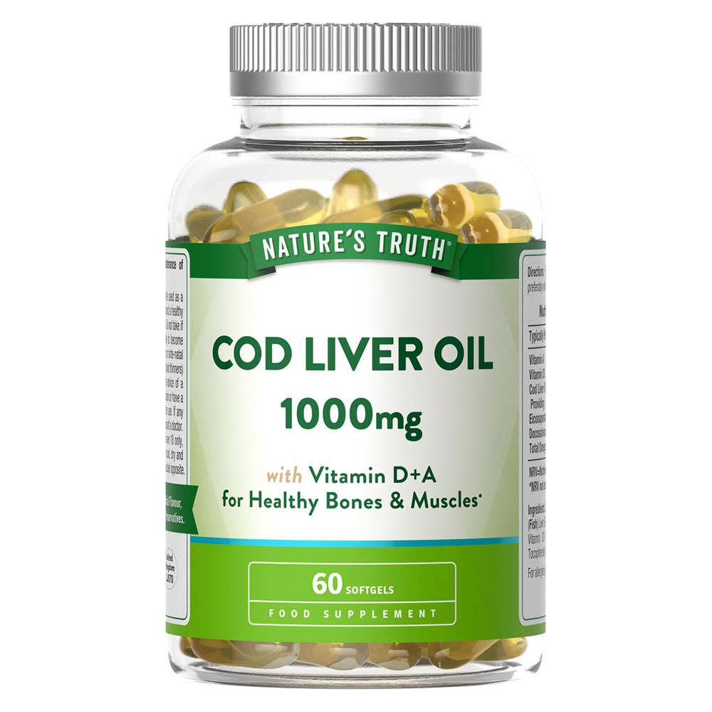 Cod Liver Oil 1000mg w/ Vitamin D+A 60 Softgels