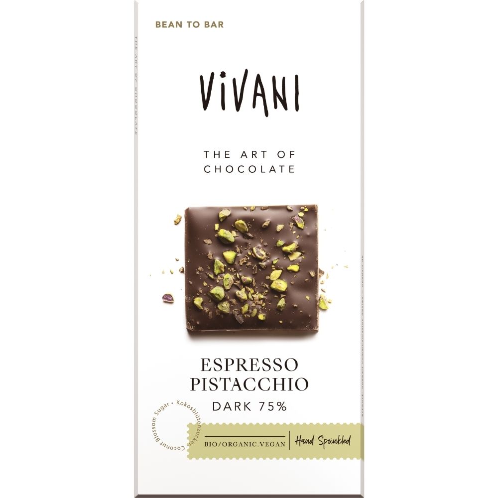 Espresso Pistacchio Dark 75% Chocolate Vegan Organic 80g