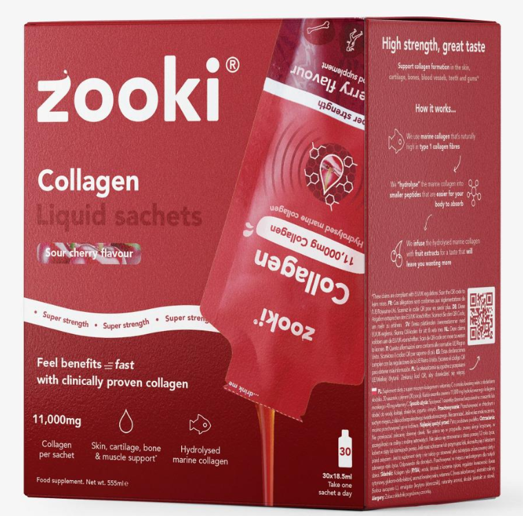 Collagen Liquid Sachets Sour Cherry Flavour 11,000mg 30x18.5ml Sachets (CASE)