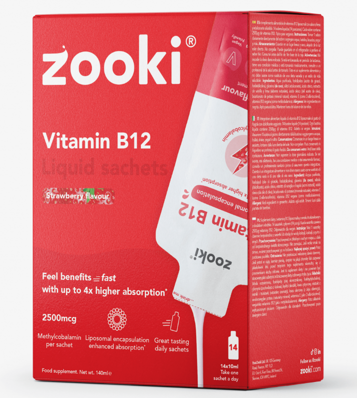 Vitamin B12 Liquid Sachets Strawberry Flavour 14x10ml Sachets CASE