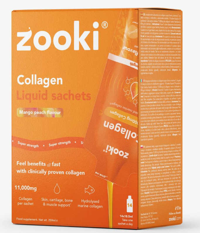 Collagen Liquid Sachets Mango Peach Flavour 11,000mg 14x18.5ml Sachets CASE