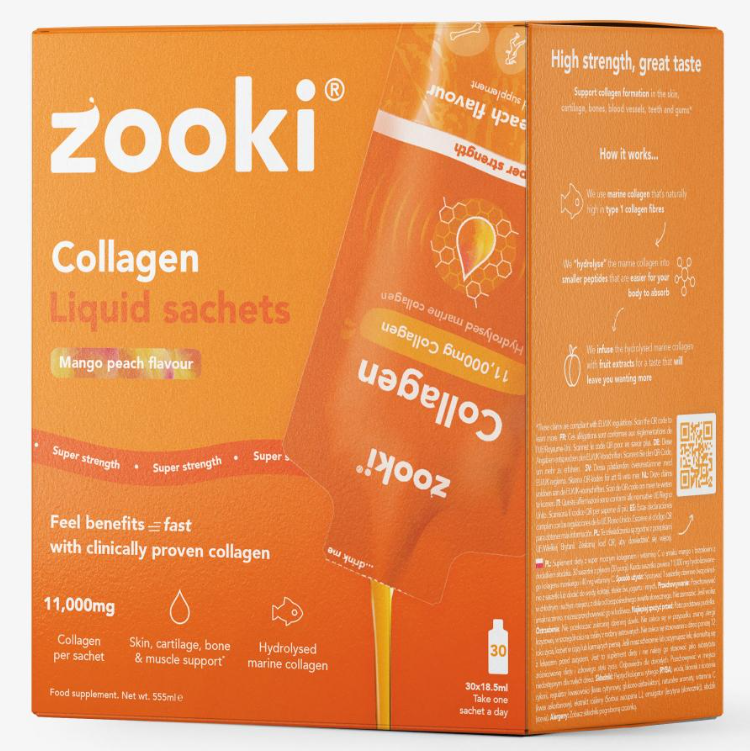 Collagen Liquid Sachets Mango Peach Flavour 11,000mg 30x18.5ml Sachets CASE