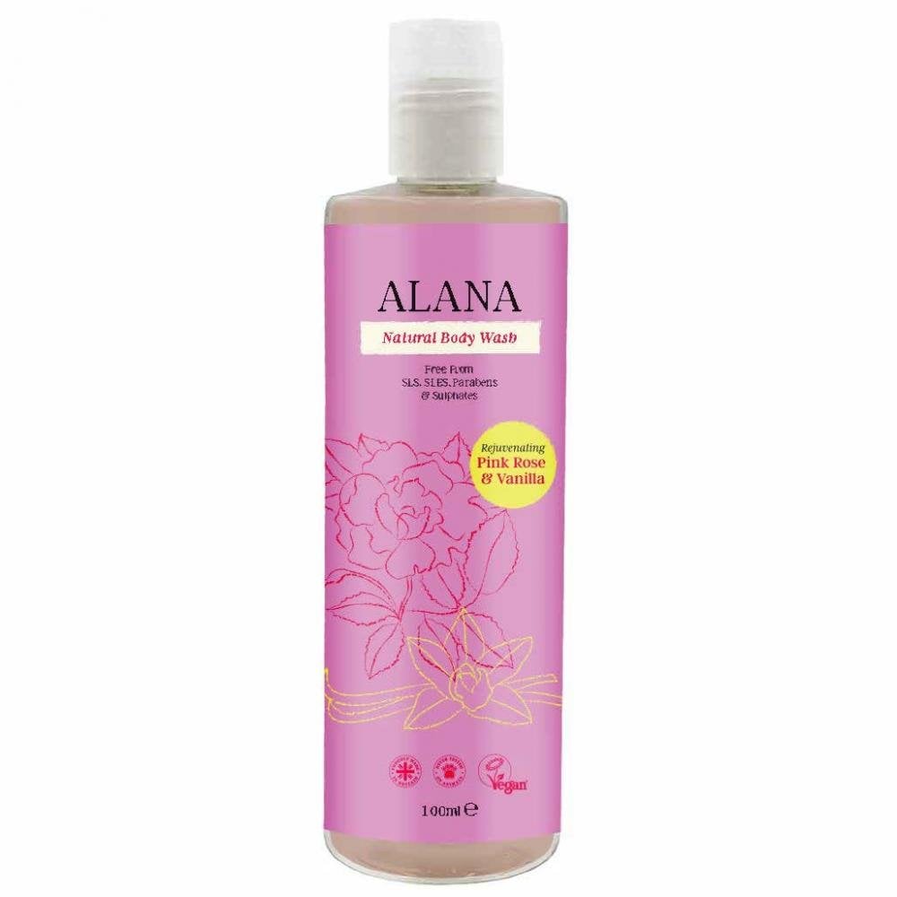 Natural Body Wash Pink Rose & Vanilla 100ml Travel Size